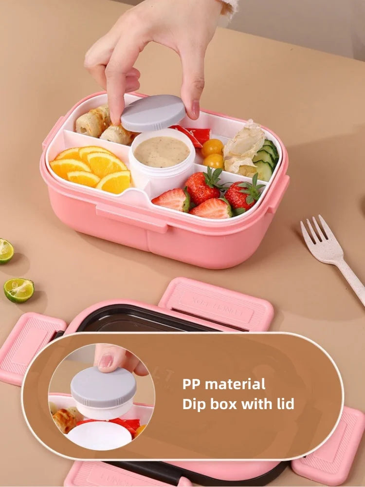 Lancheira de camada dupla 1200ml, compartimento portátil, caixa de alimentos para frutas, salada, micro-ondas, garfo e colher, caixa de piquenique para alimentos frescos