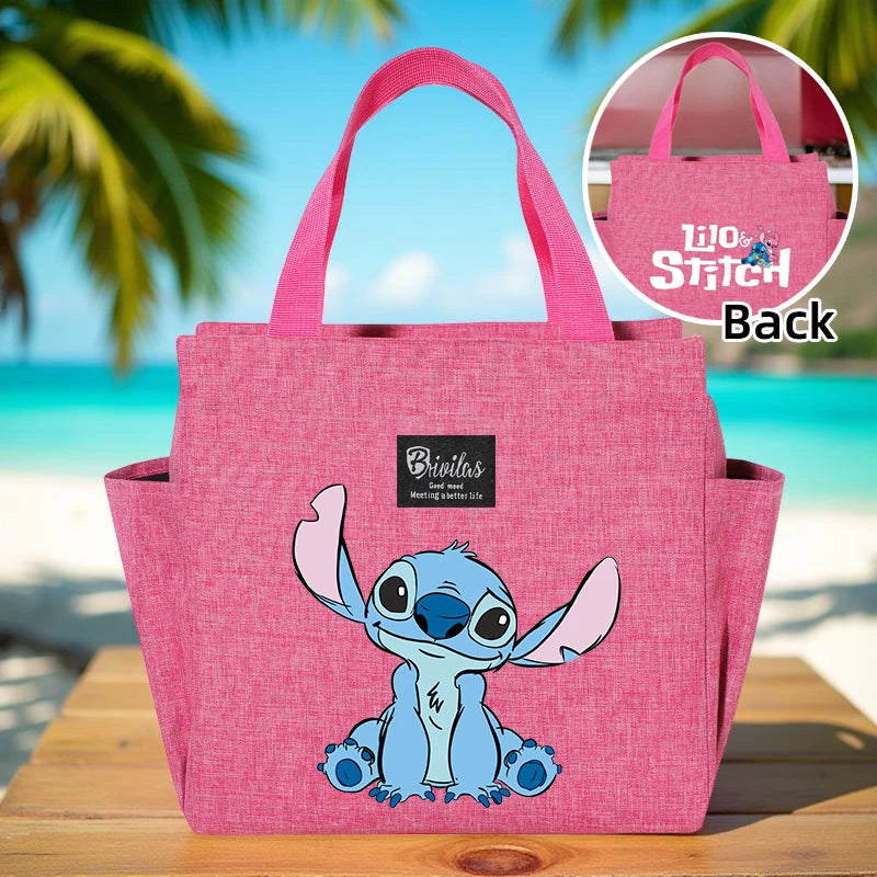 Bolsa de almoço térmica Stitch - Tecido Oxford impermeável, papel alumínio, bolsa quadrada portátil e reutilizável para trabalho, escola, piquenique