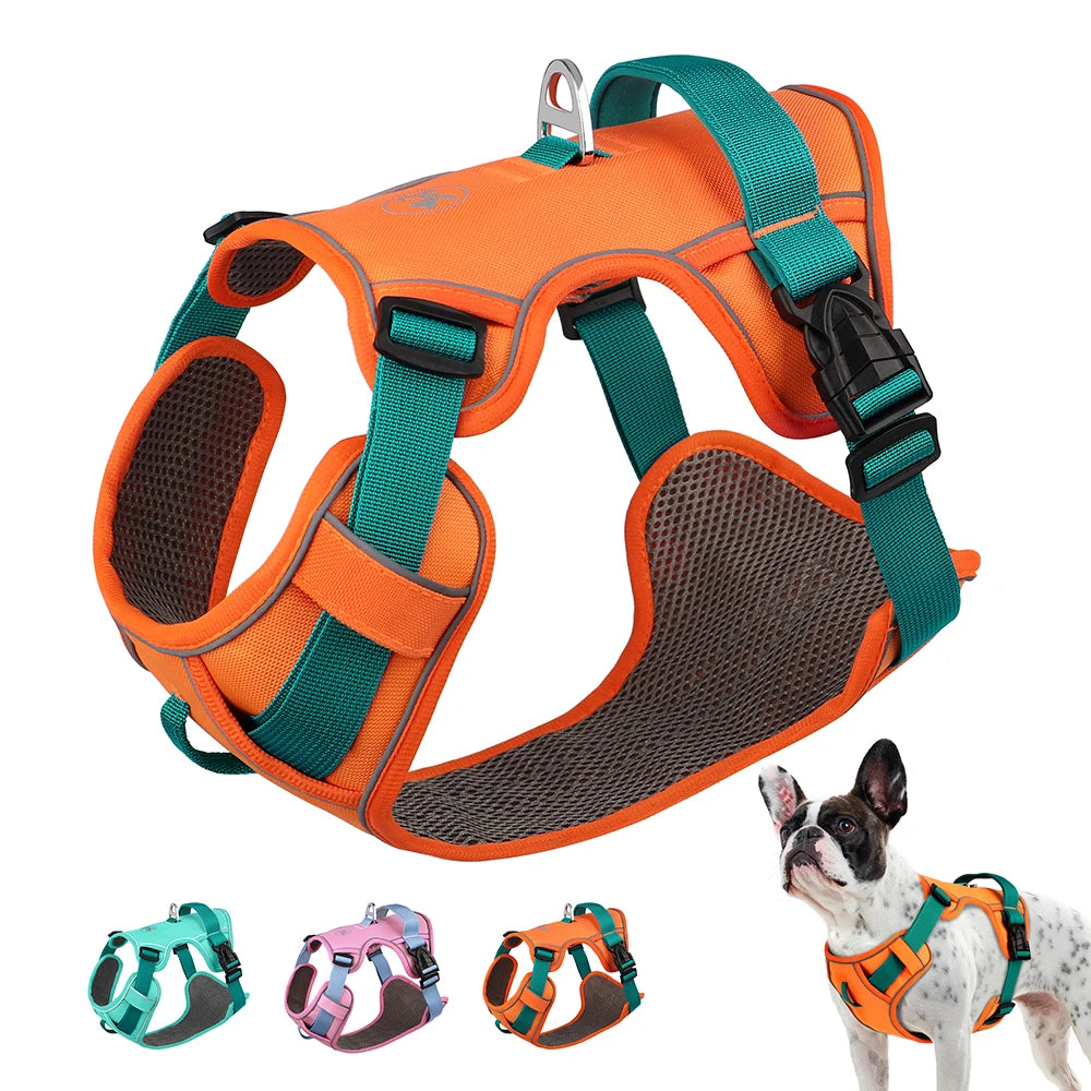 Arnês de cachorro de malha respirável, nylon refletivo, colete de treinamento durável para animais de estimação, ajustável para cães pequenos, médios e grandes