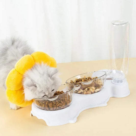 Pet Cat Food Bowl, Splash - proof Water, Three Bowl Neck Protection, Automatic Feeder, Water Storage Dispenser, Pet Dog Feeder