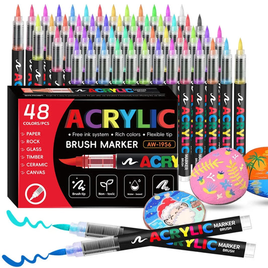 Conjunto de canetas marcadoras acrílicas coloridas, 12 a 48 cores, à prova d'água, para scrapbook, faça você mesmo, ponta de pincel, desenho, tinta, marcador, arte, material escolar, papelaria