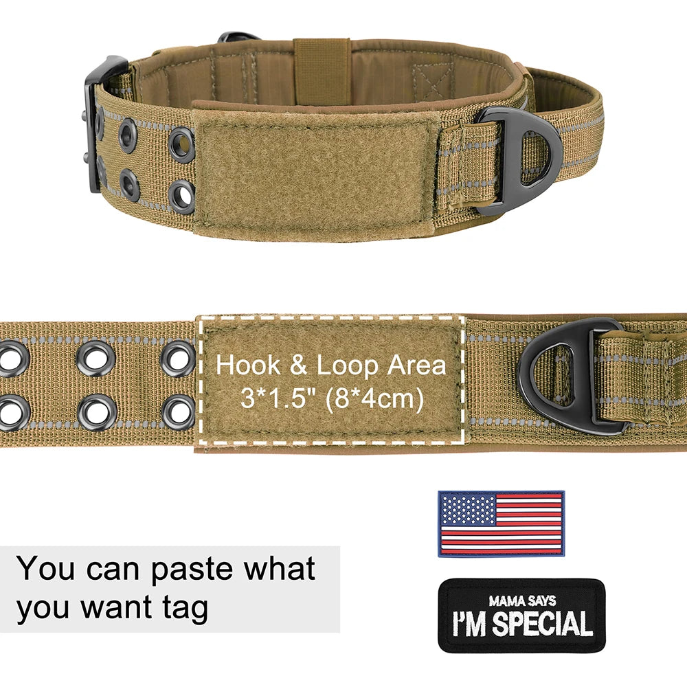Military Tactical Dog Collar Nylon Wide Pet Training Collars Necklace With Handle Strong For Medium Large Dogs French Bulldog