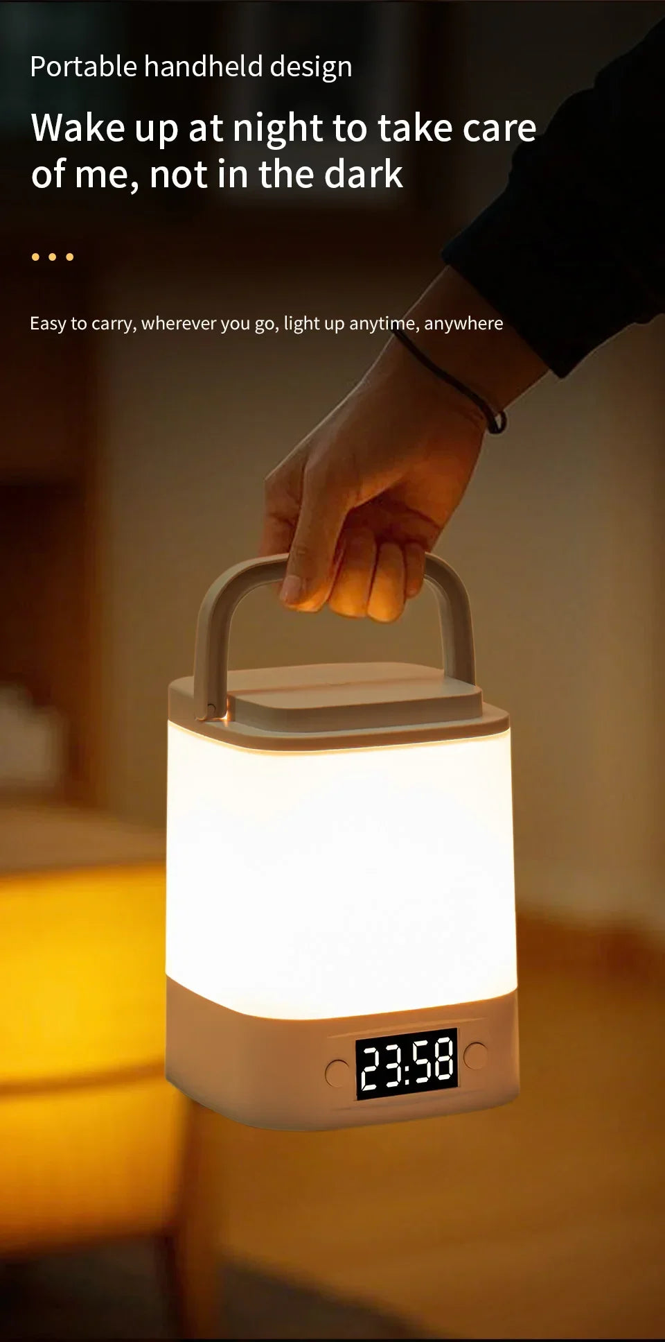 Lâmpada noturna LED com controle remoto e display de hora ou sem proteção para os olhos, lâmpada de leitura, luz noturna de cabeceira recarregável