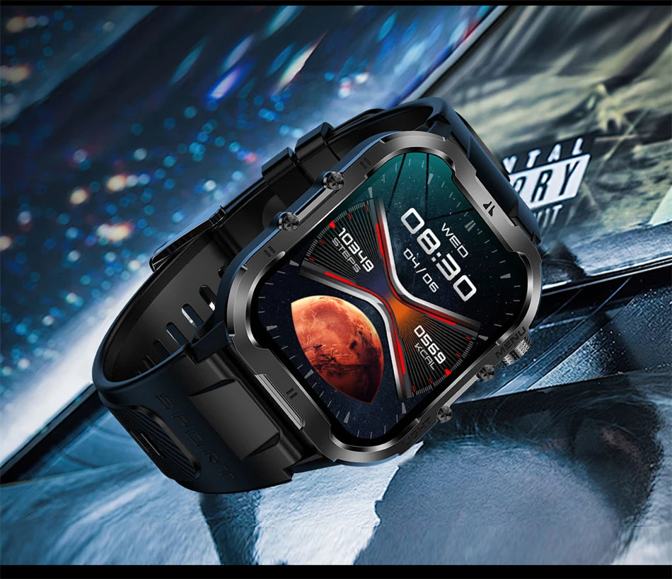 Novo relógio inteligente militar Xiaomi 2024 para homens, esportes ao ar livre, lanterna, fitness, monitor de saúde, 1,96" BT Call Smartwatch
