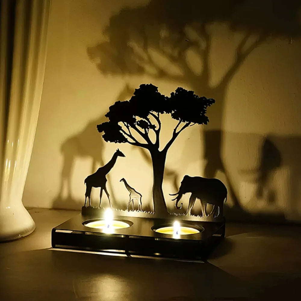 Recipiente para velas de animais 3D, silhueta, suporte de metal, ferro, veado, elefante, girafa, decoração para mesa de casa, adereços, kit de presente