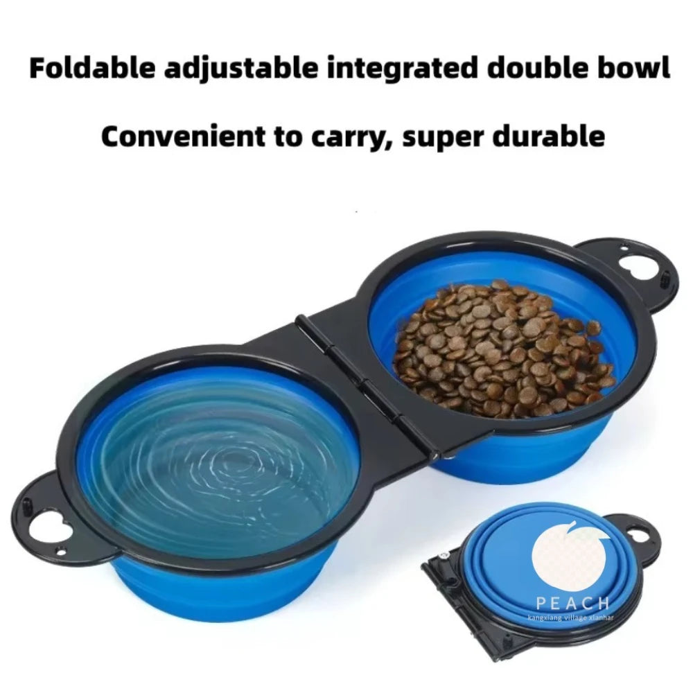 Tigela de alimentação dupla dobrável 2 em 1, 1 peça, portátil, para viagem ao ar livre, para cães e gatos, suprimentos para animais de estimação