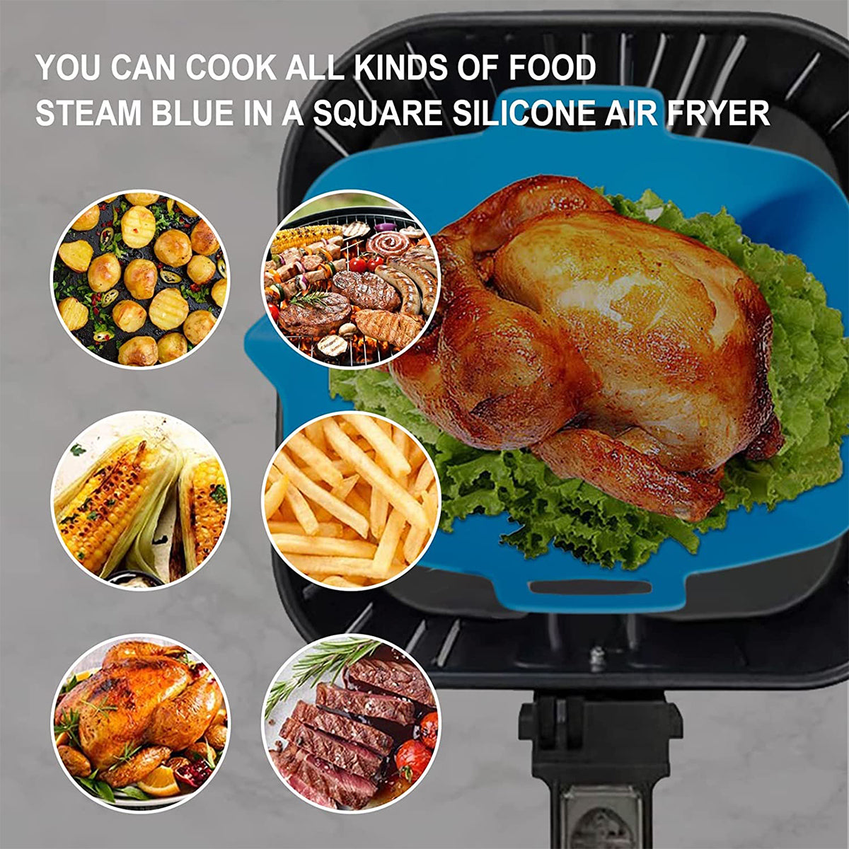 2 peças de forros de silicone para fritadeira de ar, 7,5 polegadas, acessórios para fritadeira de ar quente, molde para assar, bandeja quadrada antiaderente reutilizável