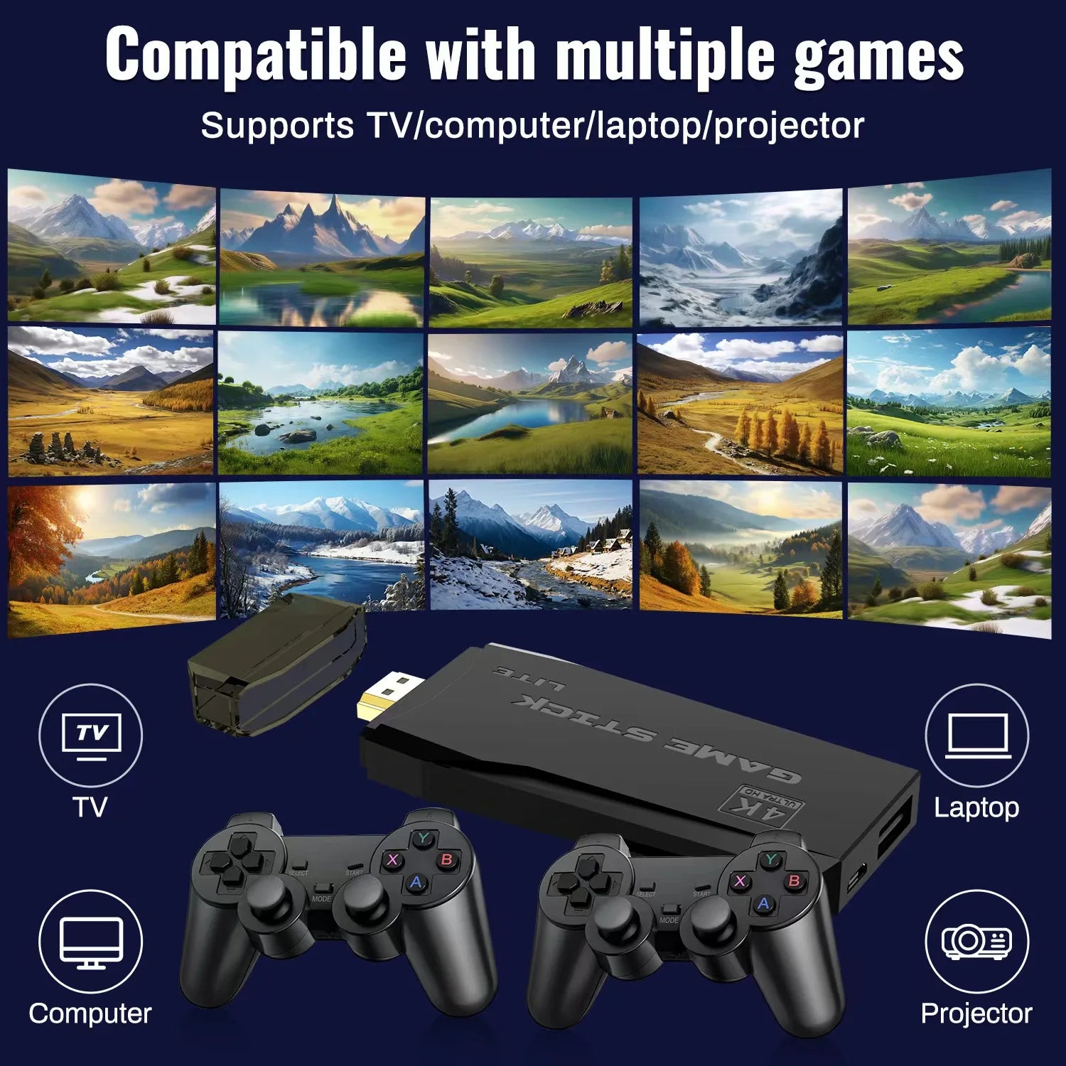 M8 4K Game Stick TV Video Game Console 64G Built-in 20000+ Games Wireless Controller Gamepad Retro Handheld Game Player For PS1