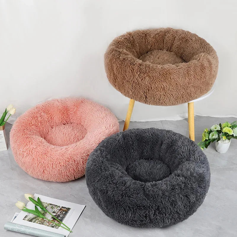 Ninho de pelúcia para animais de estimação, ninho de gato de inverno, ninho de cachorro, quente, removível e lavável, redondo, cama para animais de estimação, decoração sazonal universal para casa