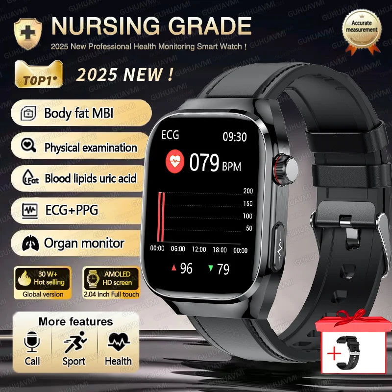 Novo 2025 para Huawei Três altas pressão arterial Smartwatch ECG Ácido Úrico Frequência Cardíaca Relógio Análise Corporal Monitoramento de Saúde Relógios