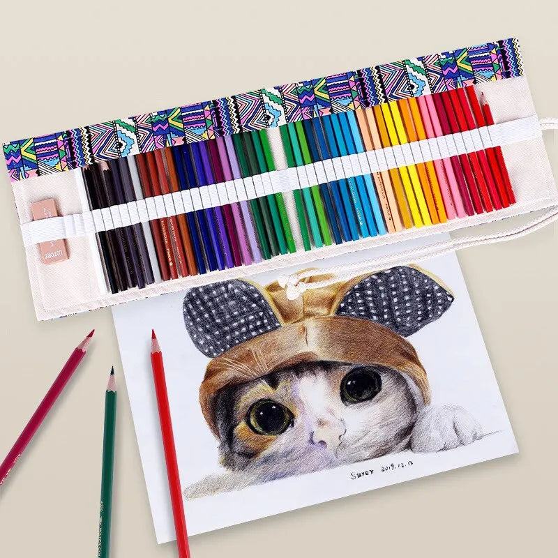 Estojo de lápis de arte colorida com 48 furos, material escolar kawaii, pincel, caneta, estojo fofo, papelaria