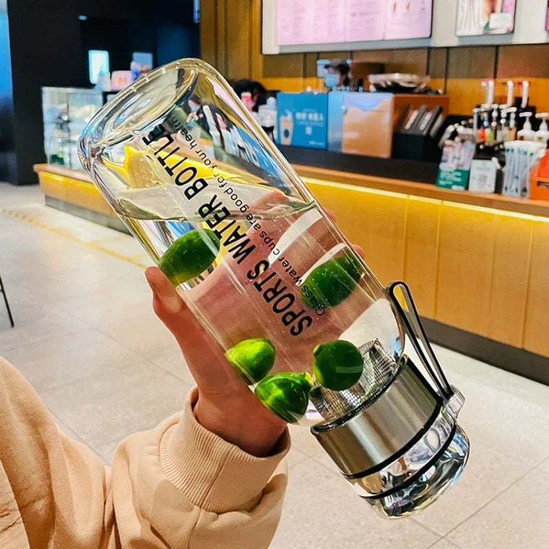 Garrafa de vidro grande de 2L para água, copo transparente para suco de leite, copo portátil à prova de vazamento para bebidas, chá, garrafa de vidro de 2L