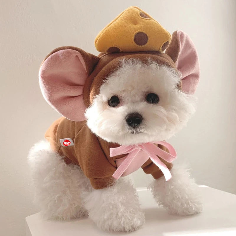Moletom com capuz para gatos de estimação, outono e inverno, lã quente, cosplay de animais, macacão para cães pequenos, roupa engraçada para gatinhos de Halloween
