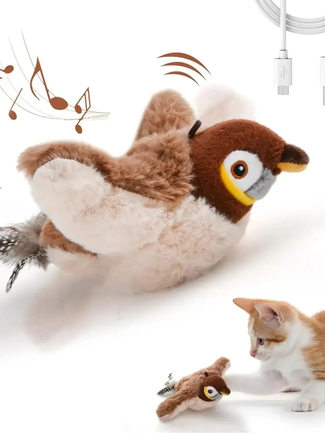 Brinquedos interativos para gatos, brinquedo de pelúcia recarregável para gatos, pássaro voador que canta e bate as asas (sem voar), pode adicionar catnip e brinquedo de pelúcia ativado por toque