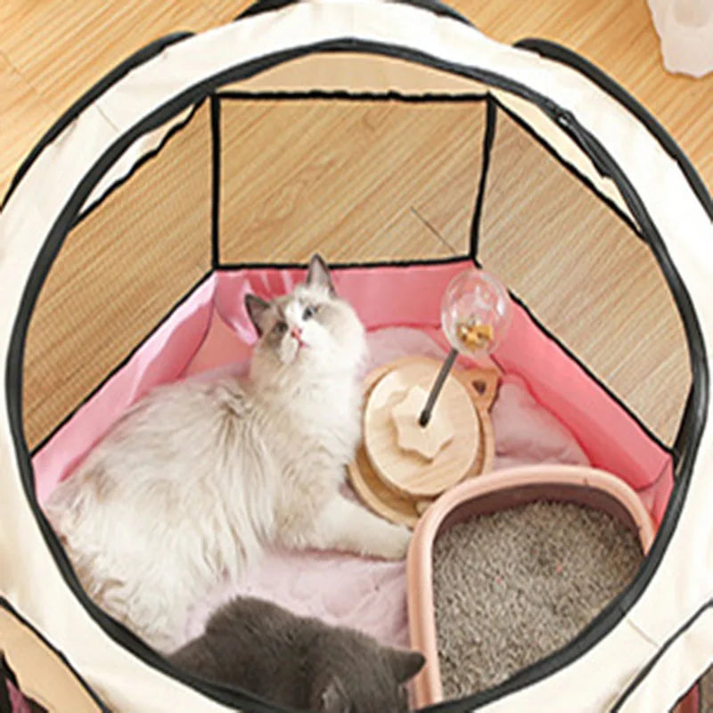 Sala de parto para cães e gatos, gaiola octogonal para animais de estimação, cerca respirável, tenda, tecido Oxford resistente a arranhões, ninho dobrável para cães e gatos