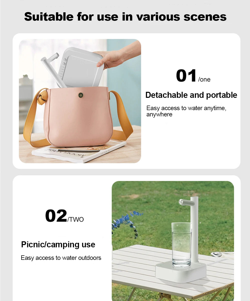 Bomba de água de galão, dispensador elétrico portátil de água para acampamento doméstico, garrafa de água potável automática inteligente, bomba de galão