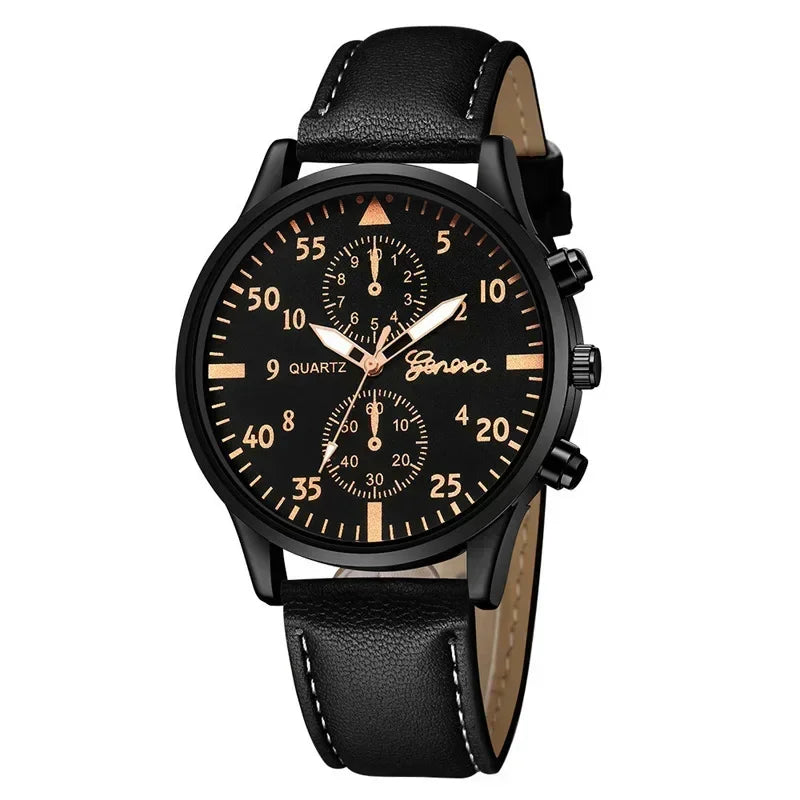 Conjunto de relógios esportivos masculinos 4/2/1 peças, relógio de pulso de quartzo luxuoso com pulseira de couro marrom, relógio casual masculino (sem caixa)