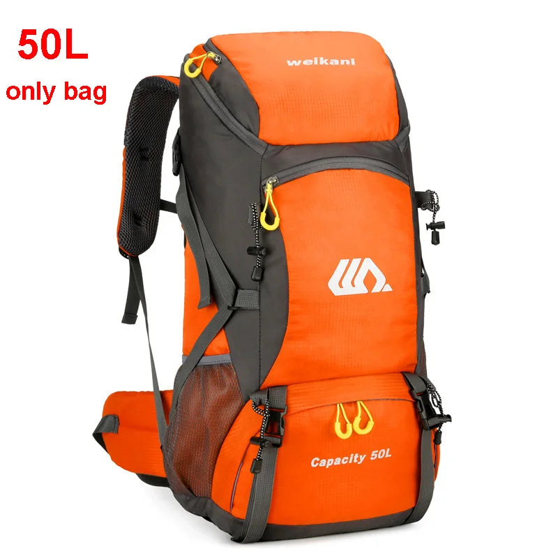 Mochila de viagem 50L para acampamento, masculina, grande, para trilhas, mochila turística, à prova d'água, para esportes ao ar livre, escalada, montanhismo, bagagem