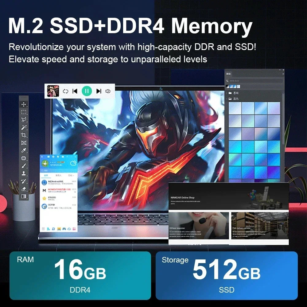 Notebook portátil N5095 de 15,6" com até 32 GB de RAM, 2 TB de armazenamento, Windows 10/11 Pro, retroiluminação preta, teclado inglês/russo, notebook portátil