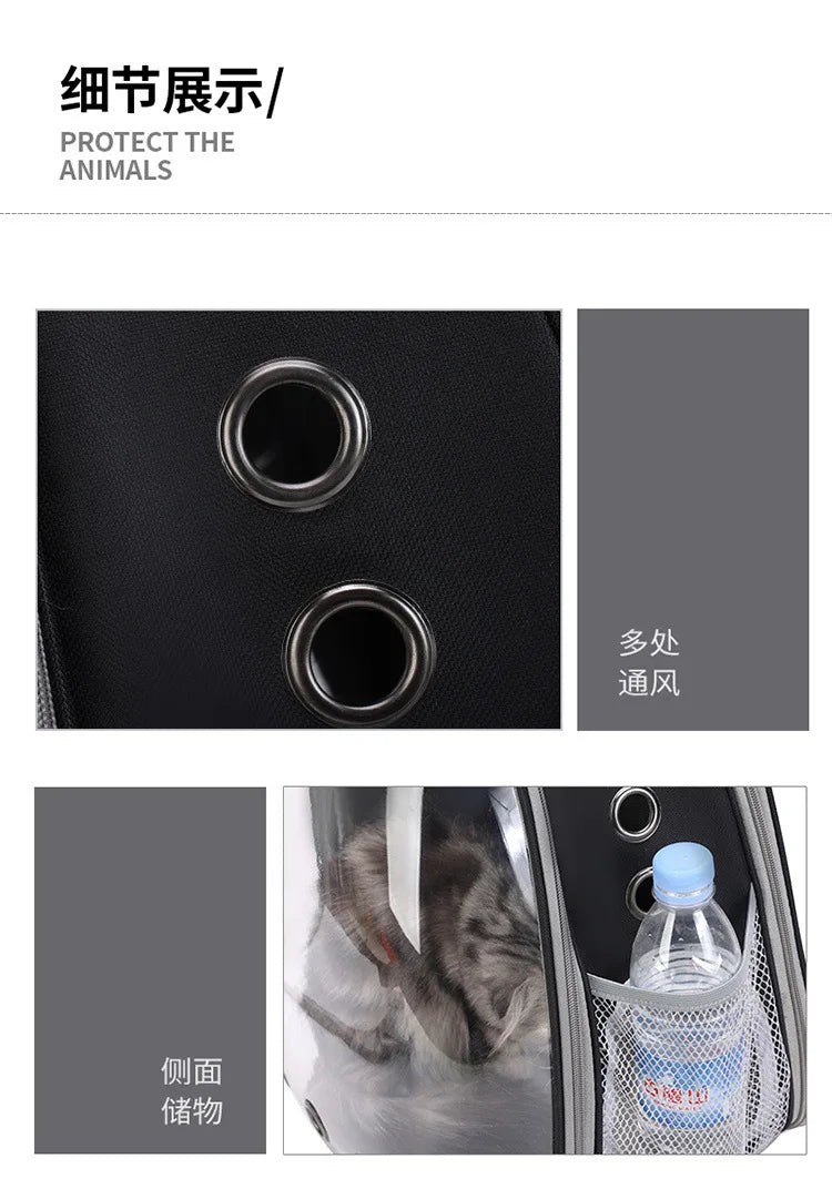 Mochila para animais de estimação, cápsula espacial transparente, mochila de ombro duplo para gatos, bolsa expansível para gatos, bolsa portátil para cães pequenos