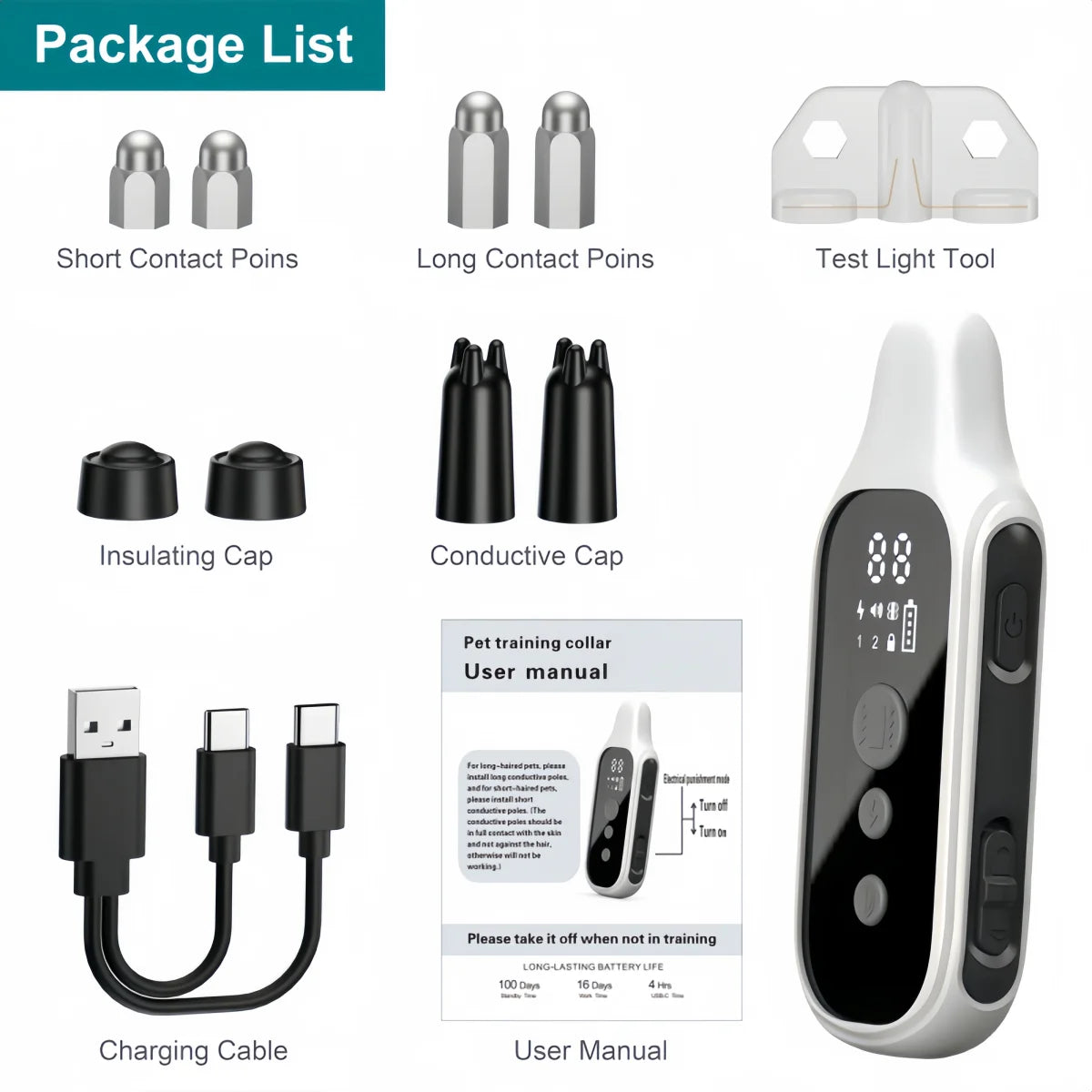 3000FT Remote control + automatic Electric Dog Training Collar Detachable Bark Rechargeable Anti Barking Shock Vibration Collar