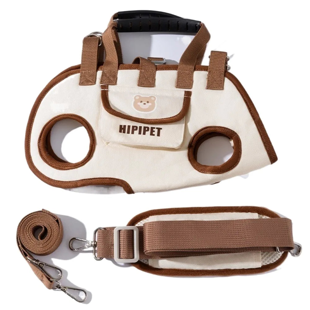 Mochila multifuncional para transporte de cães com alça dupla, respirável e ajustável, artefato para animais de estimação, bolsa lavável para passeios com cães