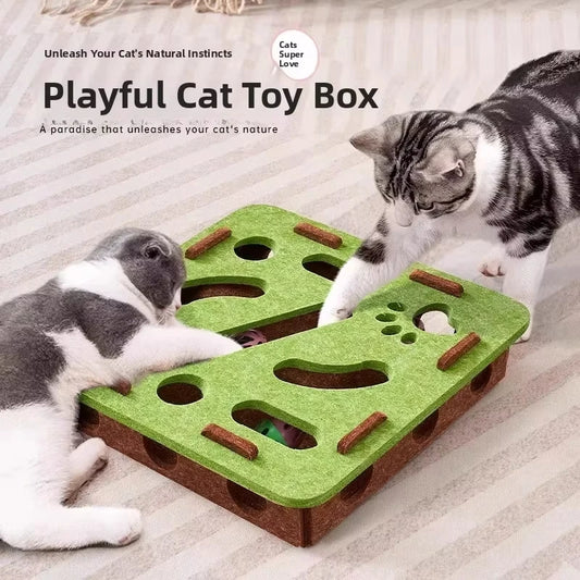 Brinquedo de quebra-cabeça para gatos, caixa de feltro, brinquedo de exercício para gatos com bola, entretenimento esportivo interno, brinquedos de caça para gatos domésticos