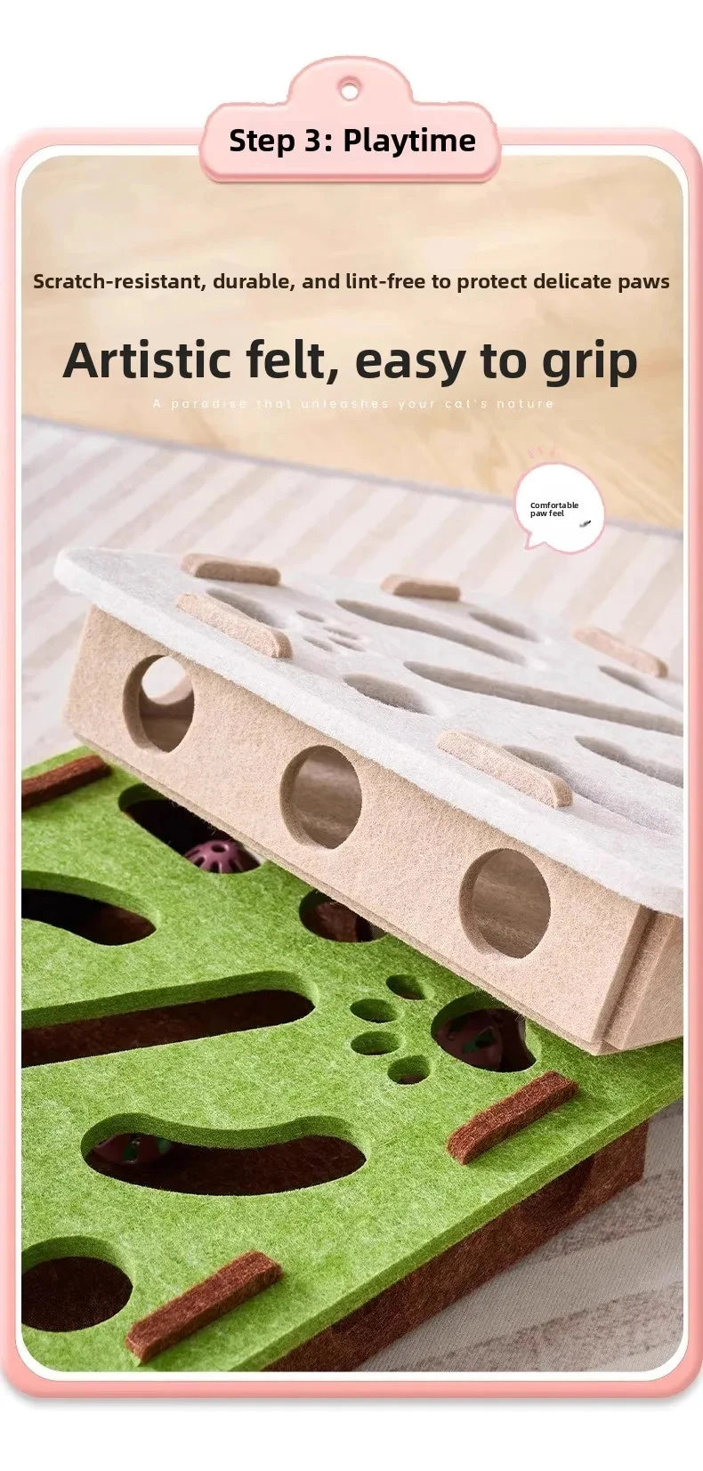 Brinquedo de quebra-cabeça para gatos, caixa de feltro, brinquedo de exercício para gatos com bola, entretenimento esportivo interno, brinquedos de caça para gatos domésticos