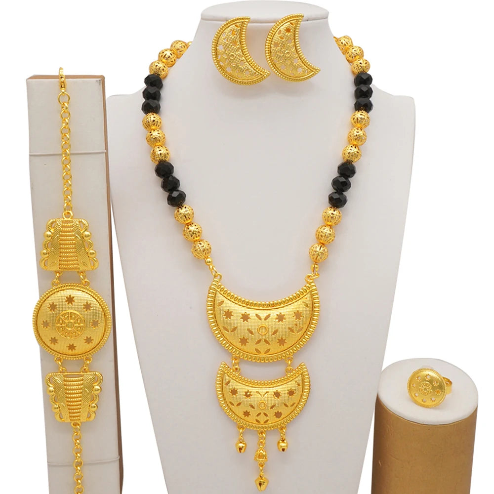 Conjuntos de joias finas 2023 para mulheres, presentes de casamento, colar, pulseira, brincos, anel, joias com contas africanas