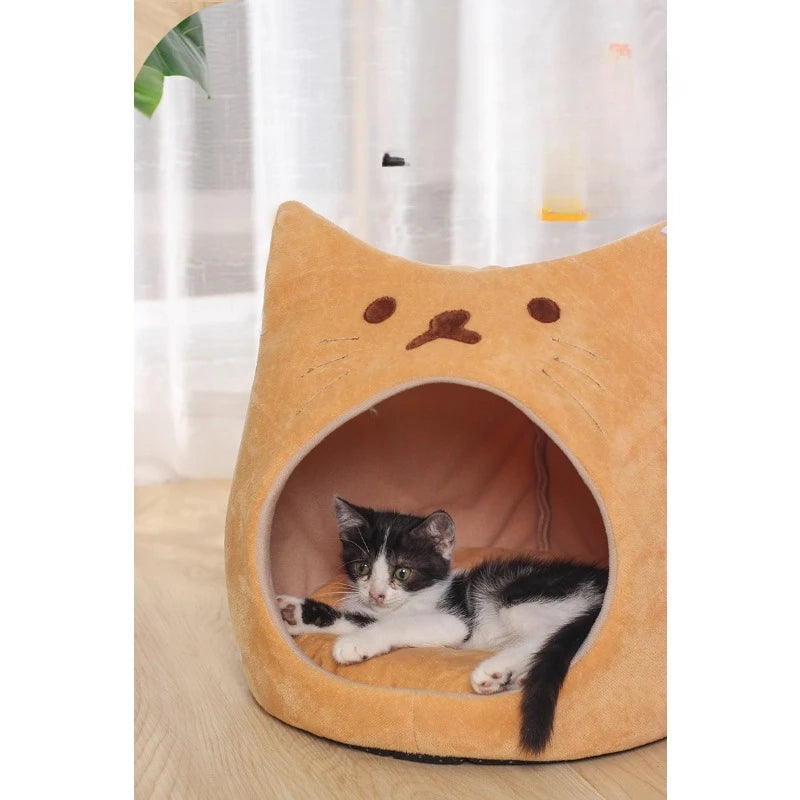 Ninho para gato de estimação fofo, almofada curta de pelúcia pp algodão, casinha para gato, outono e inverno, suprimentos quentes para animais de estimação