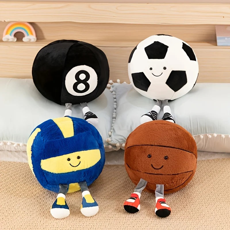 1 boneca de equipamento esportivo criativo, boneca de bola fofa, brinquedo de pelúcia divertido, boneca de bola de pernas longas, boneca de desenho animado com sapatos, decoração!