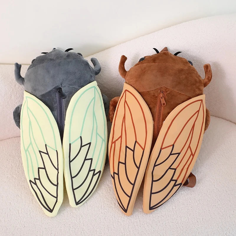 Mochila de pelúcia criativa engraçada de 45 cm, inseto, cigarra, besouro, marrom, verde, brinquedo de pelúcia macio para meninos e meninas