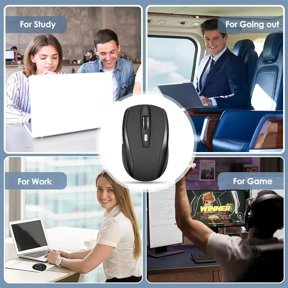 Mouse sem fio silencioso 2.4G portátil, móvel, óptico, mouse de escritório, níveis de DPI ajustáveis ​​para notebook, PC, laptop, MacBook