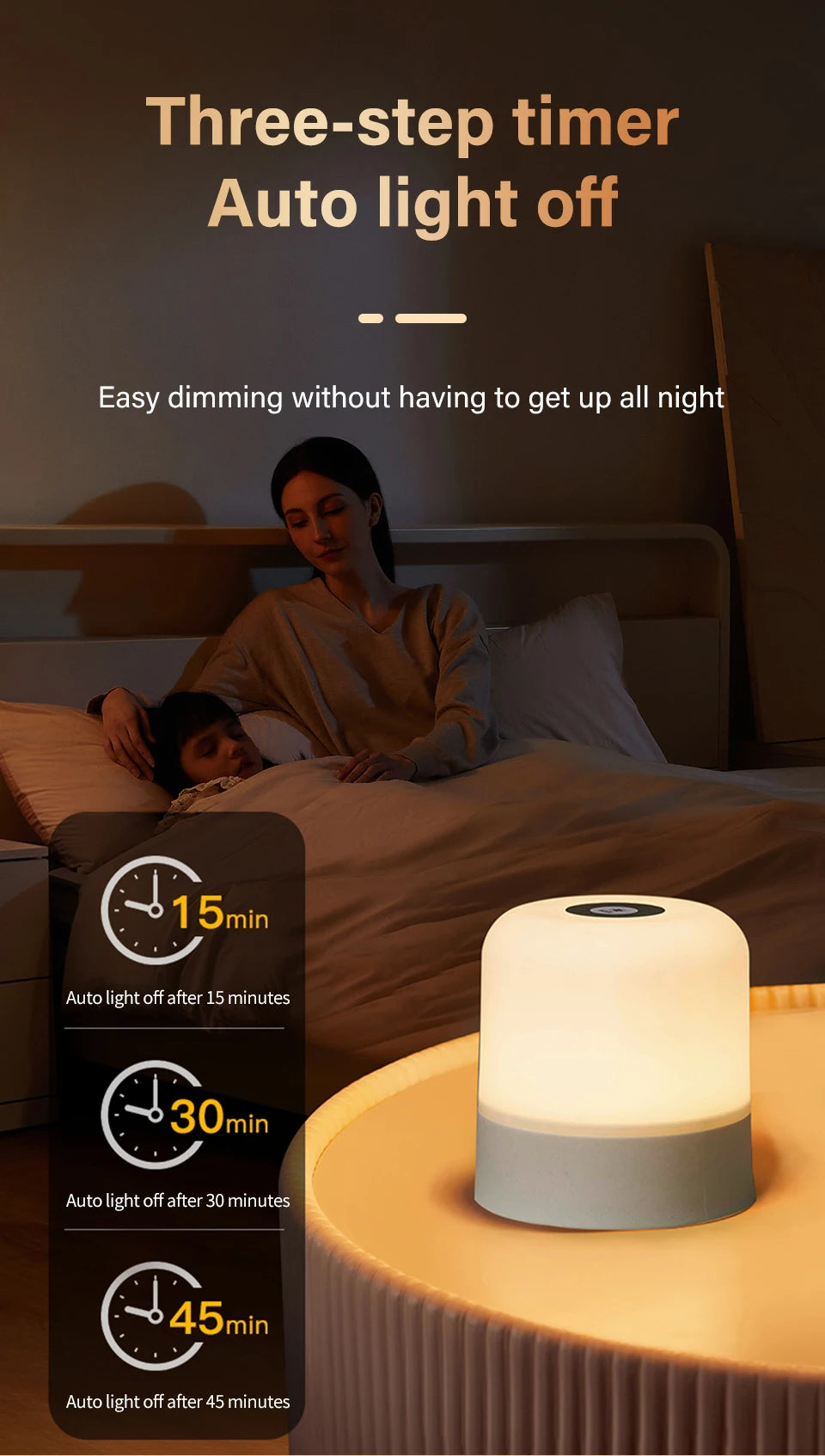Lâmpada noturna LED sensível ao toque, USB, recarregável, regulável, de cabeceira, para decoração de quarto, presente de Natal, lâmpada noturna infantil