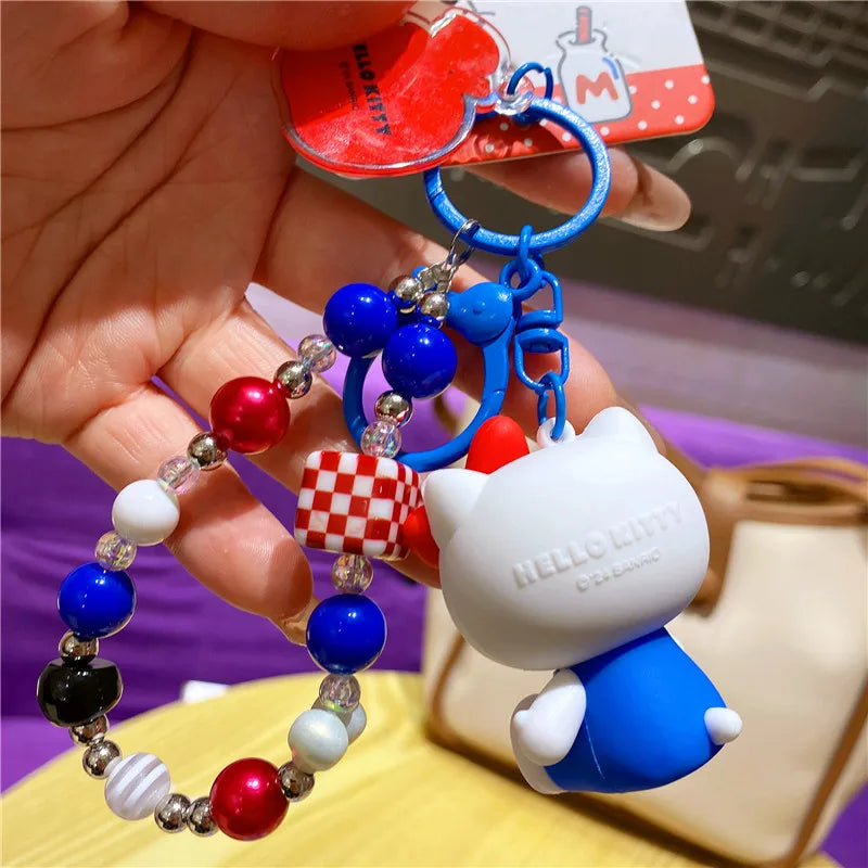 Atacado Sanrio Chaveiro Hello Kitty Mochila Escolar Pingente Kawaii Kt Vermelho Azul Branco Desenho Animado Chave Kitty TV Chaveiro com Contas Presente para Meninas