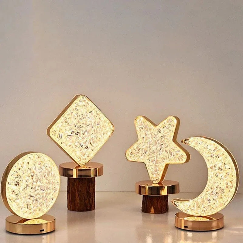 Luz noturna de trilho de cristal 3D com controle de toque para quarto de meninas, lâmpada de mesa ambiente LED USB para decoração de casa e estética