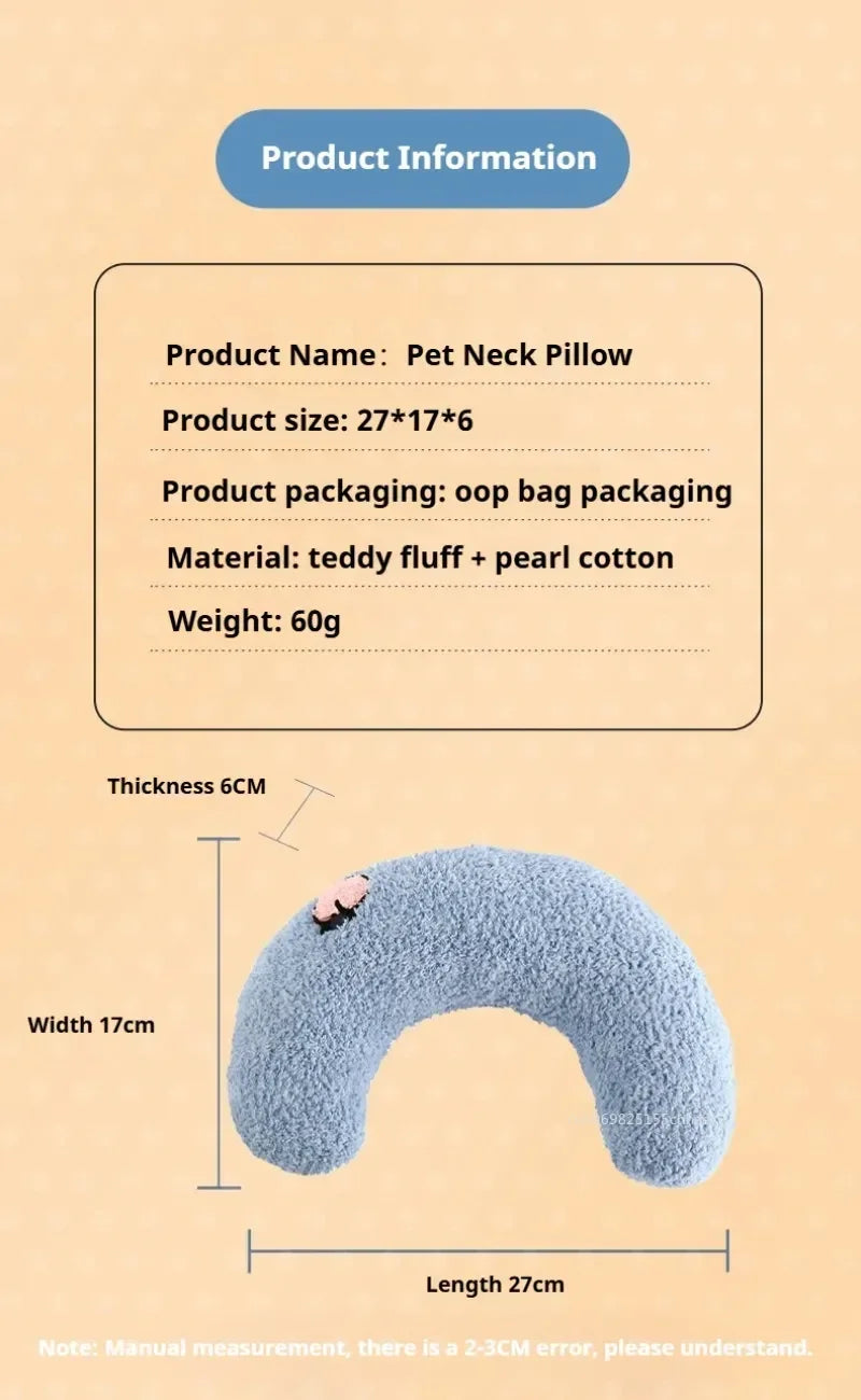 Travesseiro calmante para animais de estimação, confortável, fofo, em formato de U, almofada elástica para gatos, adequado para a pele, acessórios para animais de estimação para cães