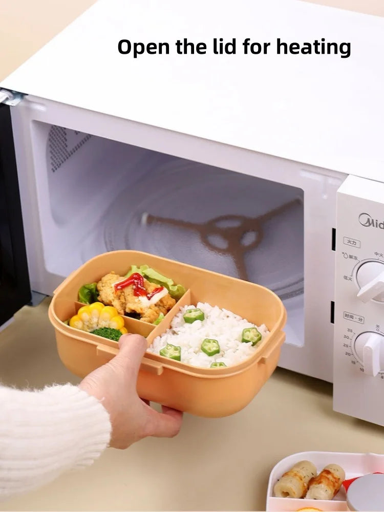 Lancheira de camada dupla 1200ml, compartimento portátil, caixa de alimentos para frutas, salada, micro-ondas, garfo e colher, caixa de piquenique para alimentos frescos