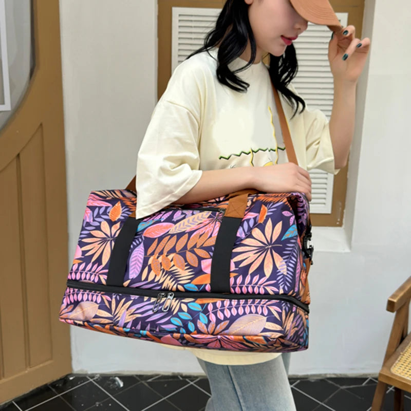 Bolsa de viagem masculina e feminina de grande capacidade para bagagem de mão, separação seco-molhado, bolsa esportiva de fitness, pacote de viagem de curta distância