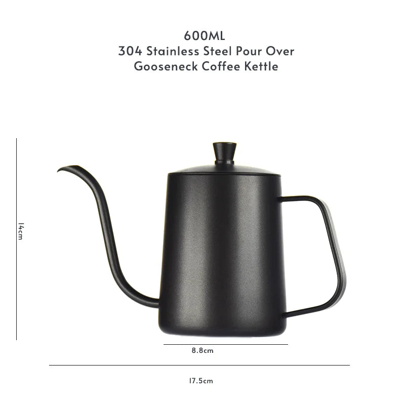 Aço inoxidável 304 600ml bico longo pescoço de ganso cafeteira expresso barista chaleira bule acessórios ferramentas