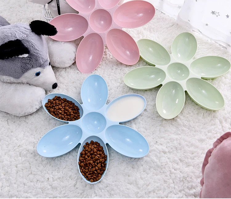 Tigela para animais de estimação em formato de flor com 6 tigelas conectadas para cães e gatos pequenos, tigela de água, tigelas de alimentação para filhotes, alimentador para alimentação lenta