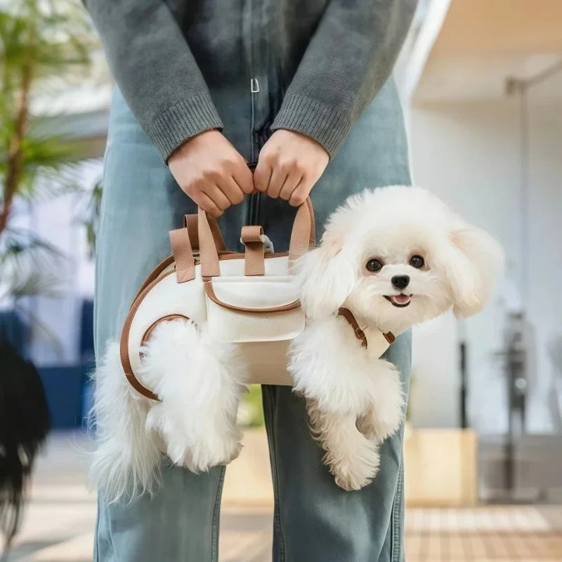Mochila para transporte de cães pequenos com fixação de guia, peitoral respirável para animais de estimação para gatos e cachorros, viagens ao ar livre com as mãos livres