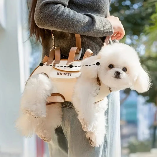 Mochila multifuncional para transporte de cães com alça dupla, respirável e ajustável, artefato para animais de estimação, bolsa lavável para passeios com cães