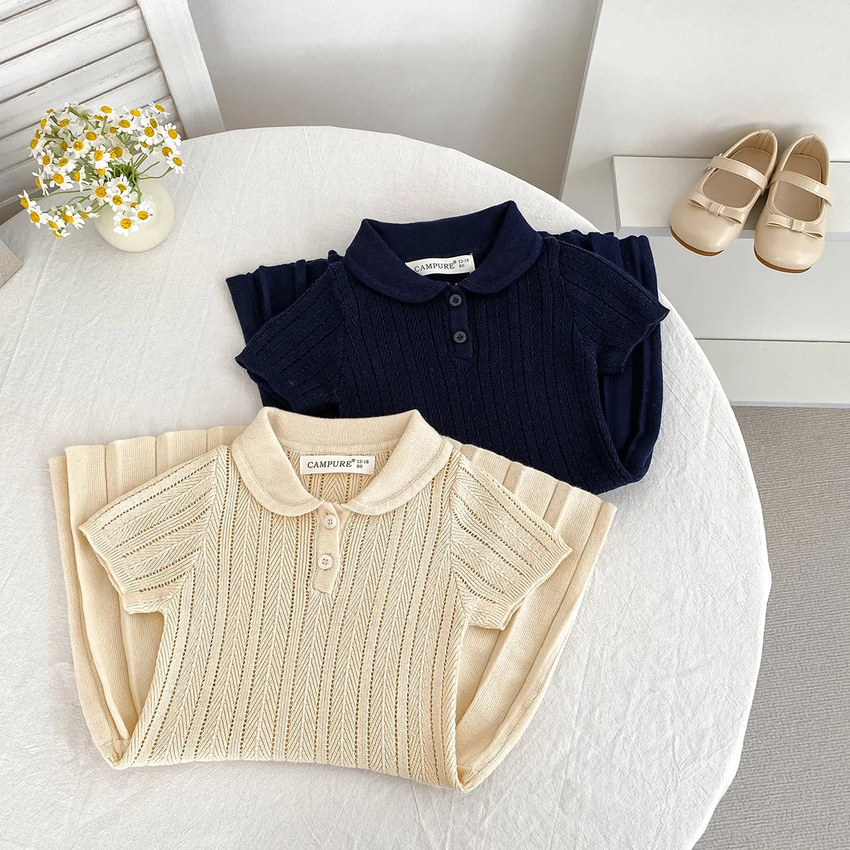 1-5Y Kids Clothes Hollow Out Knit Dress For Kids Girls Kids Knit Pleated Dresses