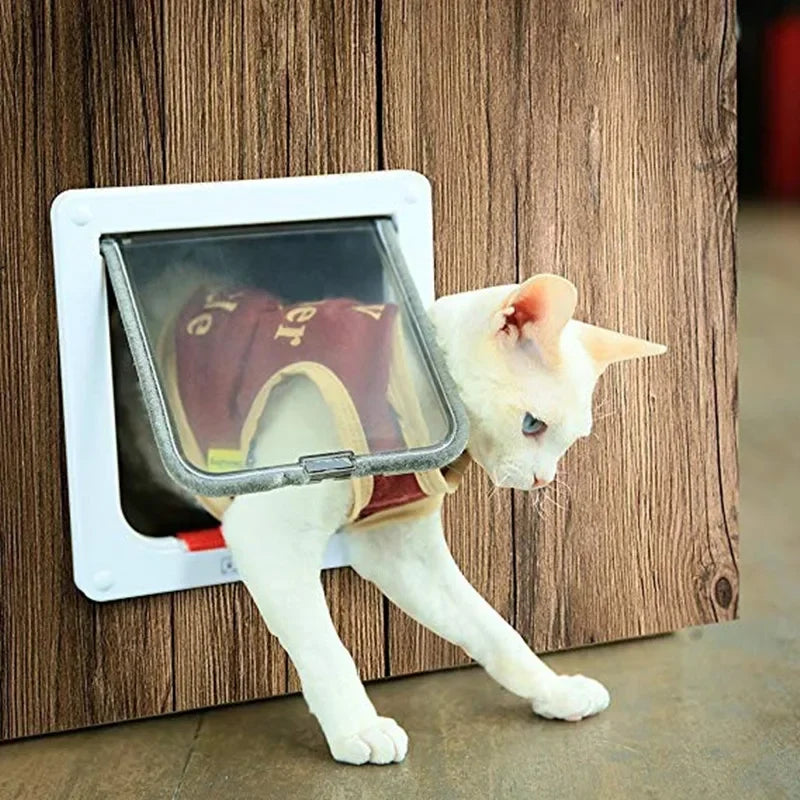 Porta de aba para cães e gatos com trava de segurança de 4 vias, porta de aba para cães e gatos, gatinhos, kit de porta de plástico ABS para animais de estimação pequenos, portas de aba para cães e gatos