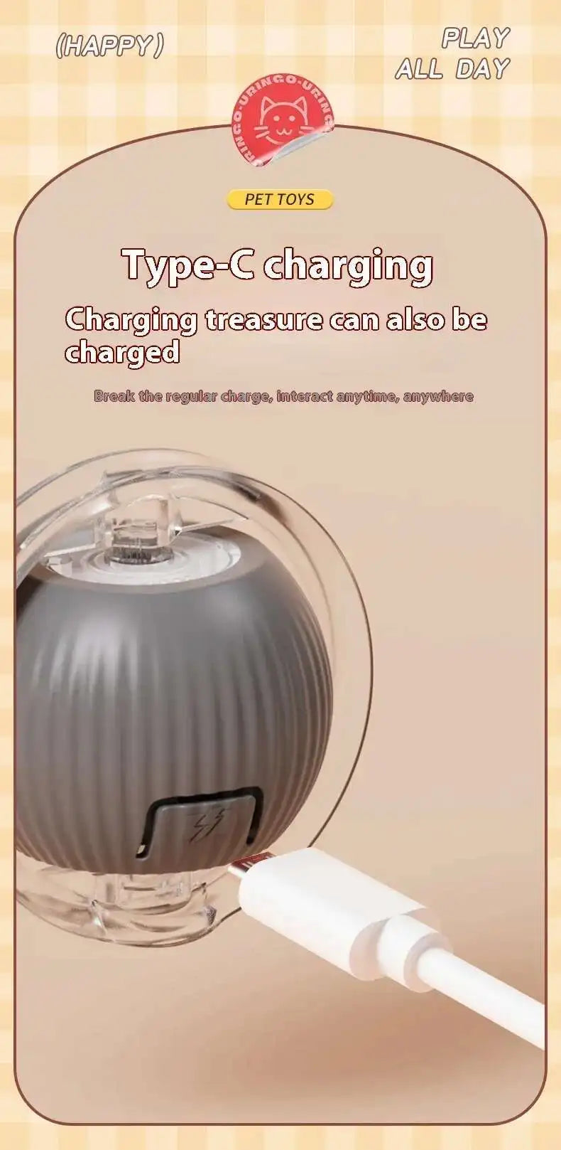 Bola de brinquedo interativa inteligente para gatos, bola rolante automática com cauda falsa, brinquedo elétrico recarregável por USB para animais de estimação, para provocação e treinamento
