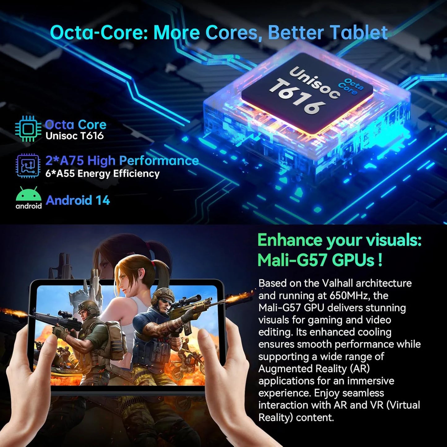 Tablet Android 14 de 14 polegadas com firmware global, tela FHD 2K, 16 GB e 512 GB, novo firmware global de 2025, compatível com Android 14, 5G e Wi-Fi, com suporte para GPS e laptop