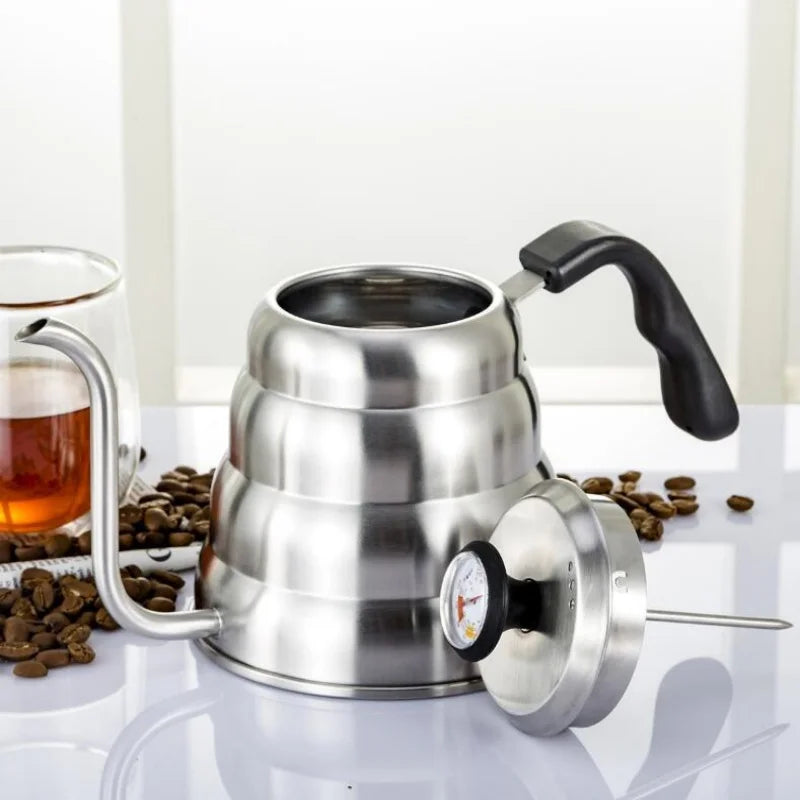 Cafeteira de aço inoxidável com termômetro Swan pescoço longo alta capacidade pode ser aquecida café profissional feito à mão