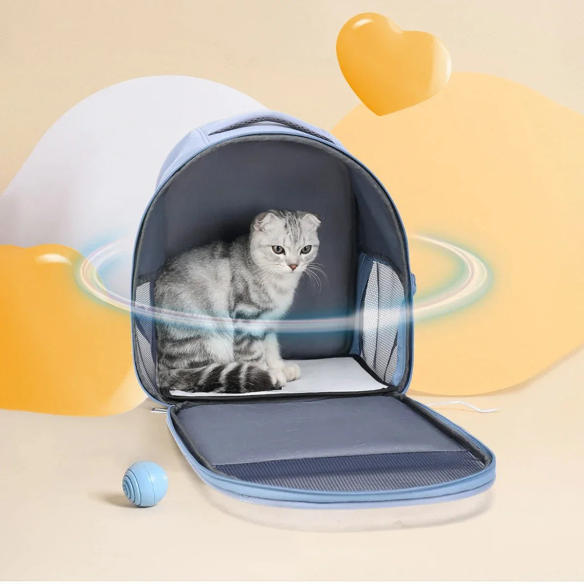 Mochila portátil para transporte de gatos - Oxford respirável e malha, alças ajustáveis