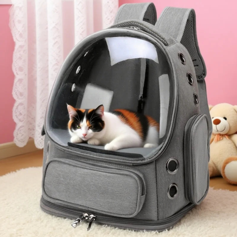 Mochila transparente para transporte de animais de estimação, essencial para viagens ao ar livre, para gatos e cães pequenos, design respirável, suprimentos premium e confortáveis ​​para animais de estimação